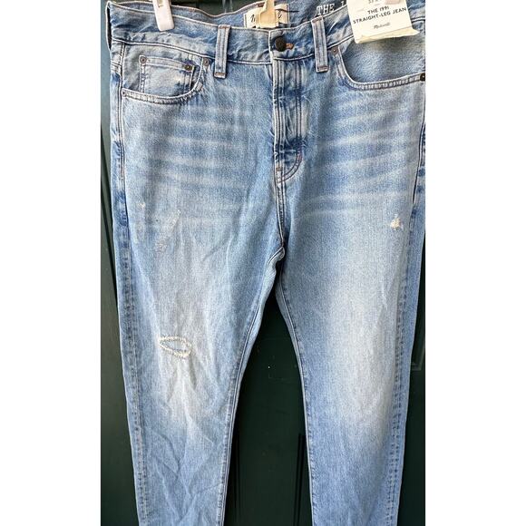NWT Madewell 1991 Straight-Leg Jeans 33x32 Rigid Denim Distressed Classic READ - Picture 2 of 9